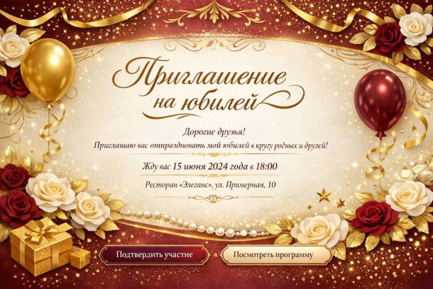 Пример приглашения на юбилей